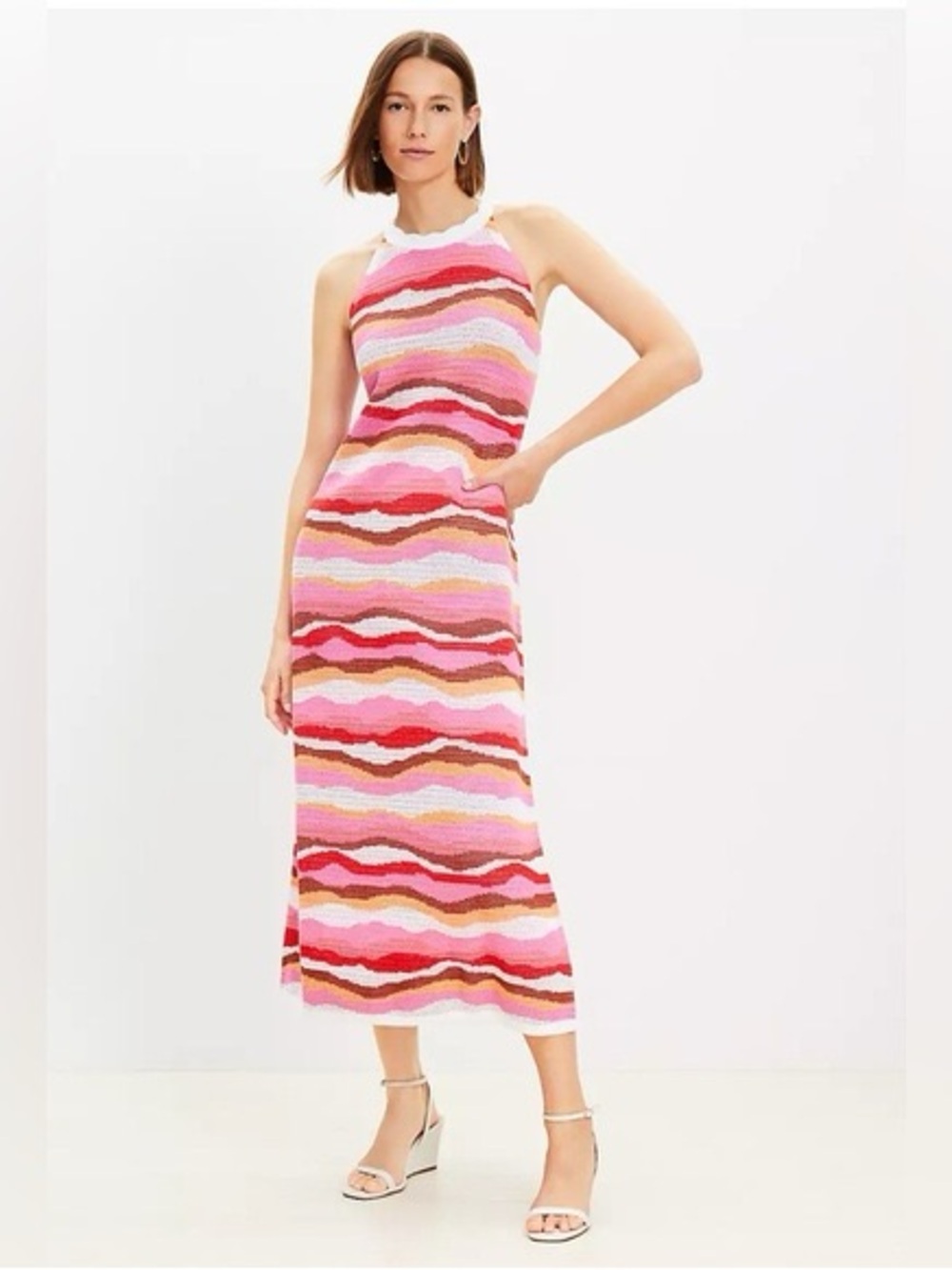 LOFT Halter Knit Midi Dress Pink/White/Brown/Red/Orange S